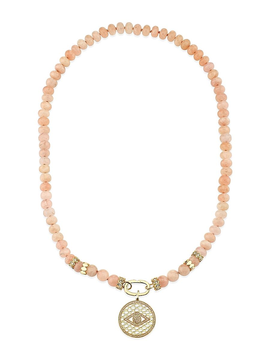 Women's 14K Yellow Gold, Morganite & 0.26 TCW Diamond Fishnet Pendant Necklace - Yellow Gold