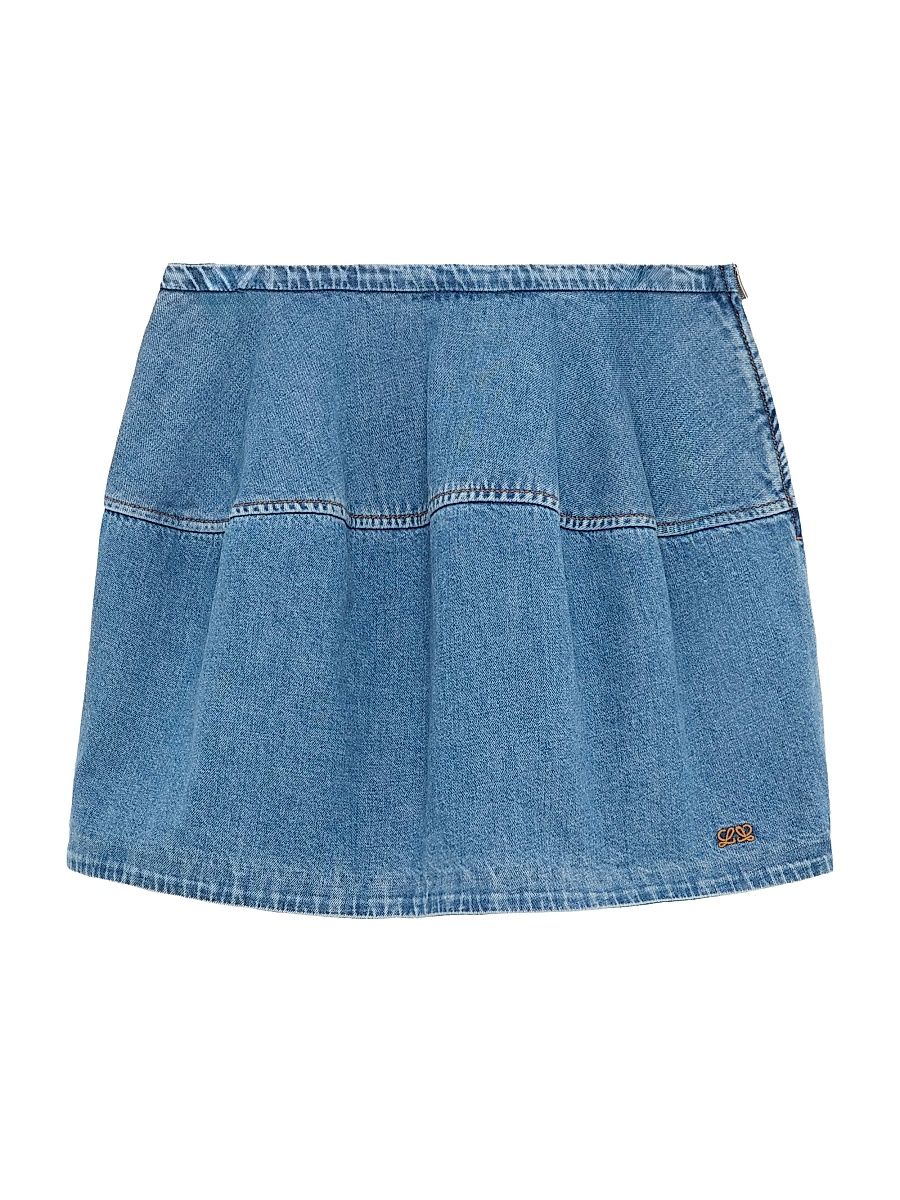 Women's Paneled Denim Mini Skirt - Light Blue - Size 8