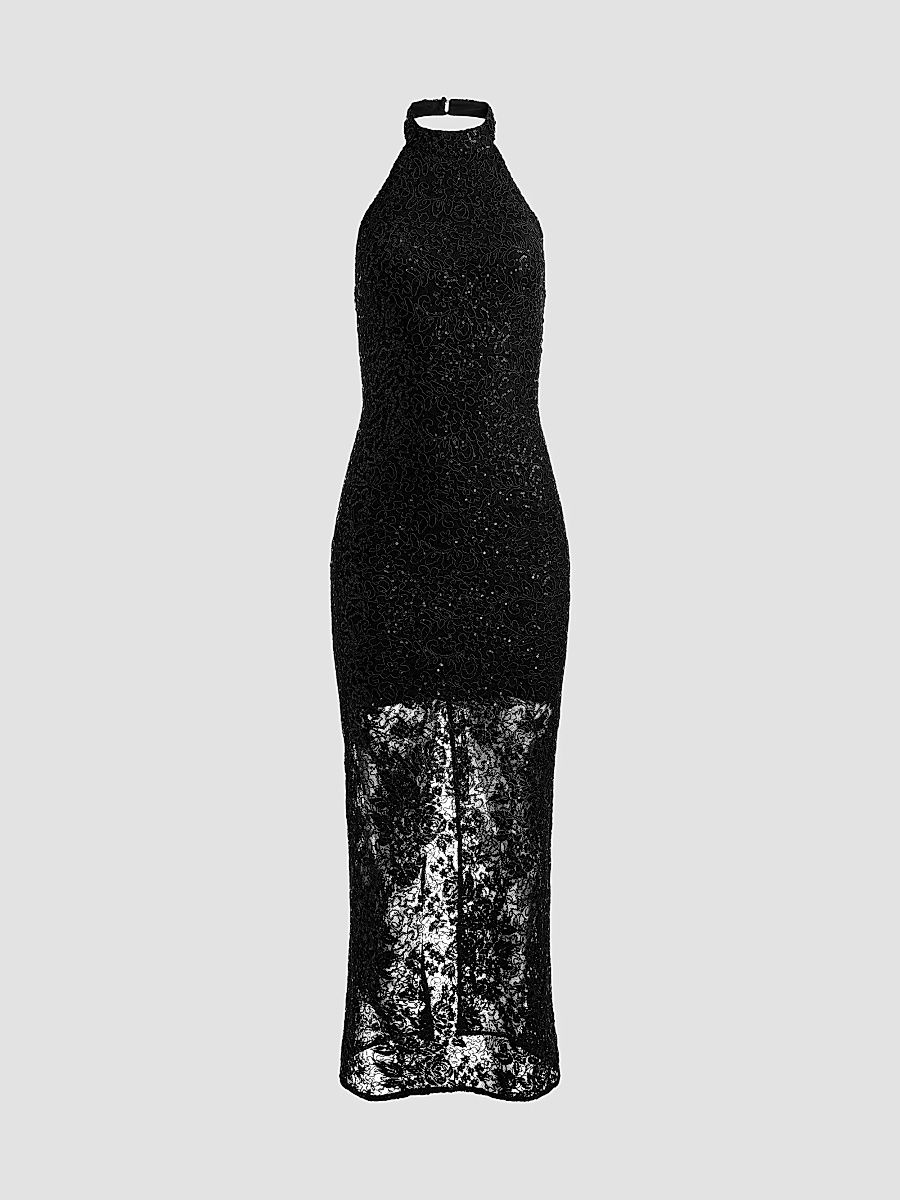 ALICE + OLIVIA Women's Koi Sequined Lace Halter Maxi Dress - Black - Size 14