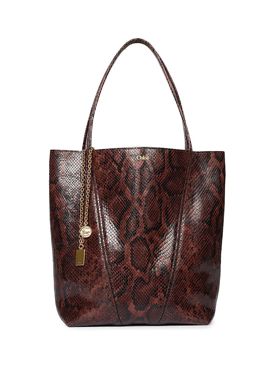 Women's Medium Spin Python-Embossed Leather Tote Bag - Sooty Brown