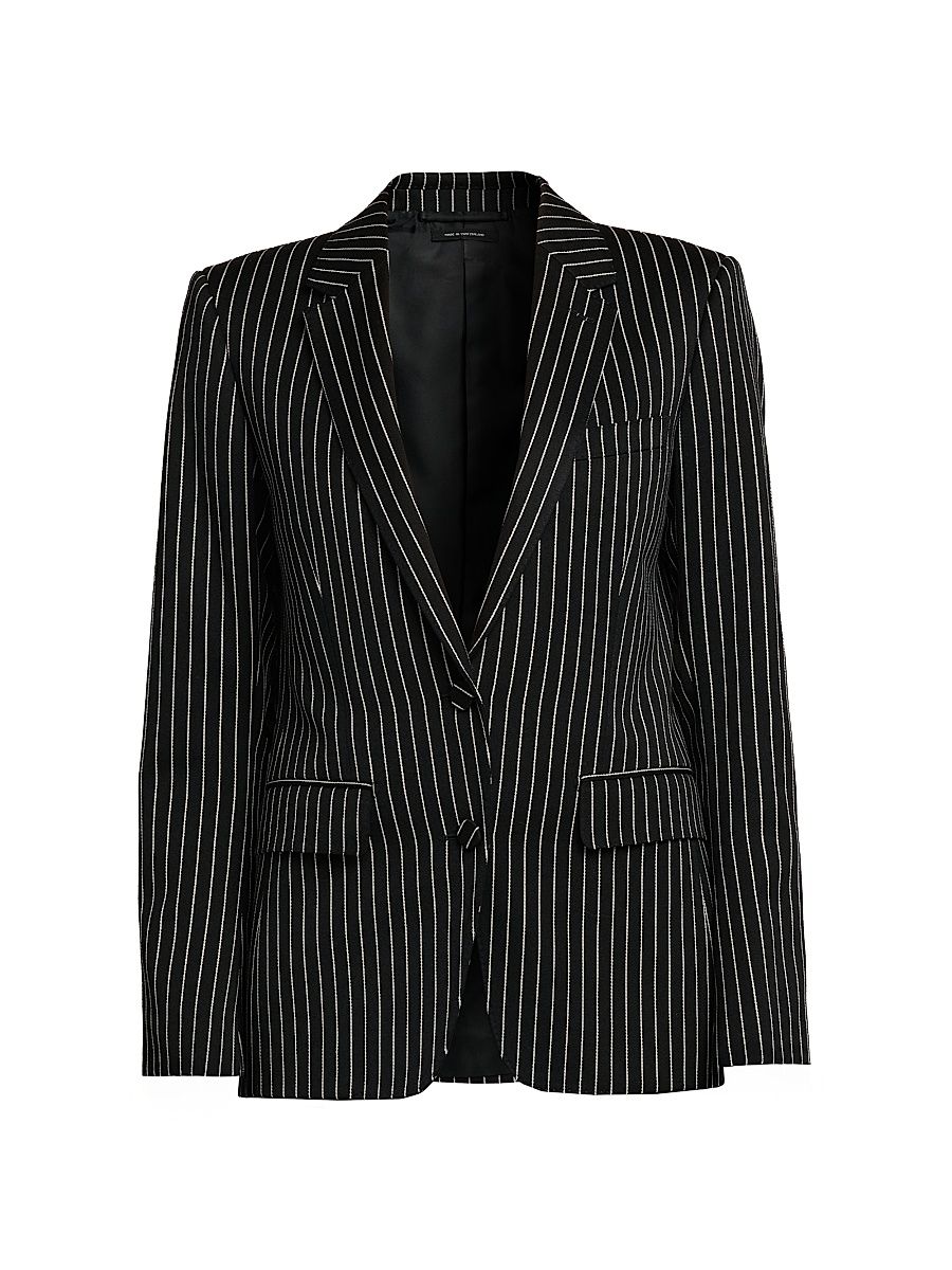 Women's Striped Wool-Blend Jacket - Black Ecru - Size 12