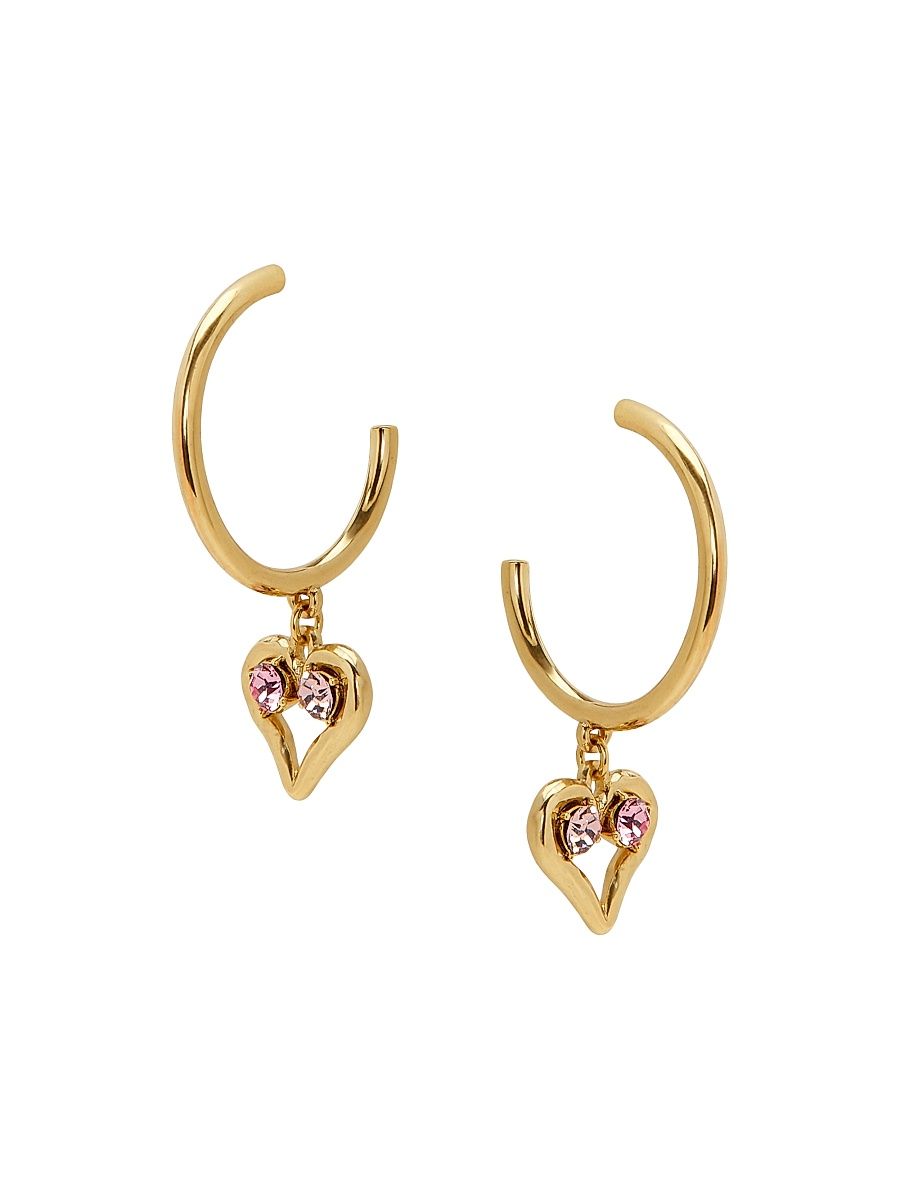 Women's 14K-Gold-Plated & Glass Crystal Heart Drop Earrings - Light Rose
