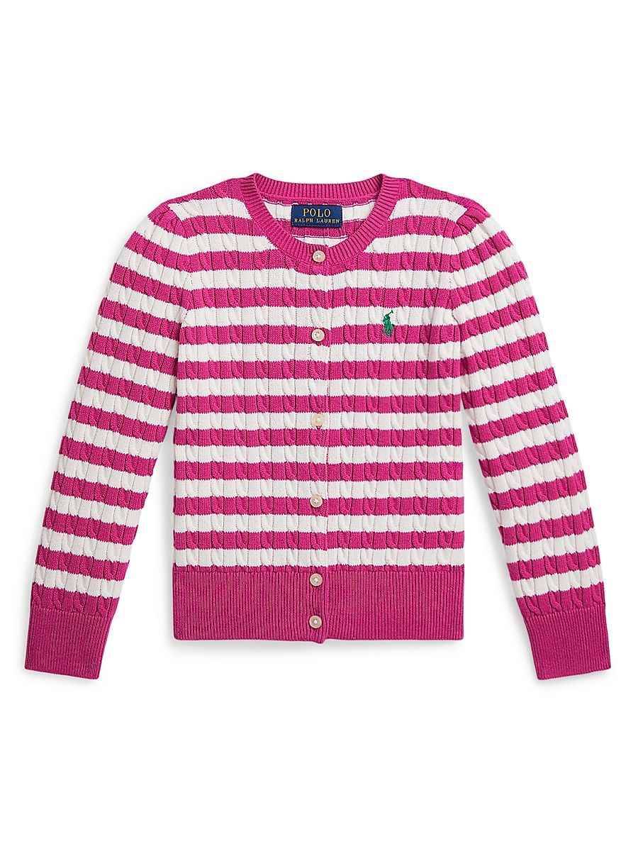 Little Girl's & Girl's Striped Cotton Cardigan - College Pink - Size 7