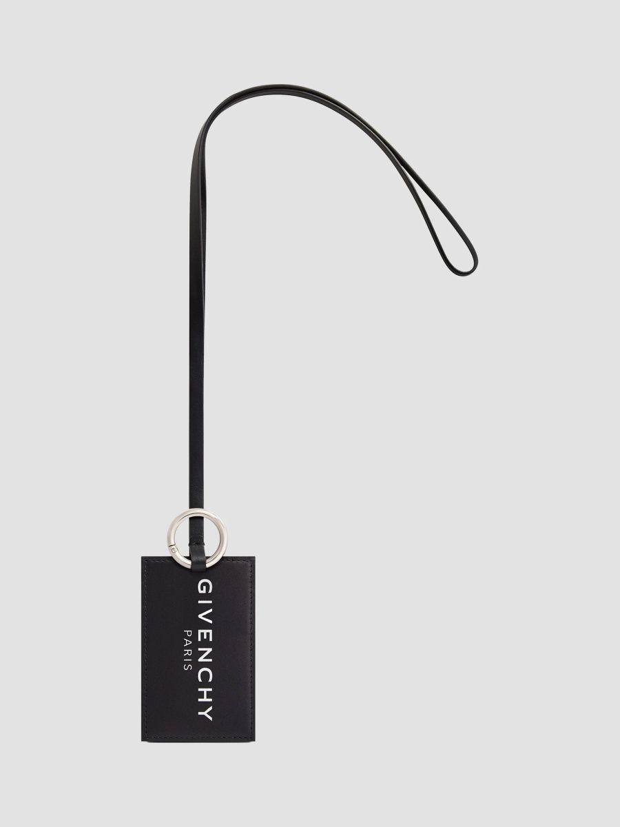 Givenchy Men's Label Credit Card Key Ring in Jacquard Effect Leather - Black