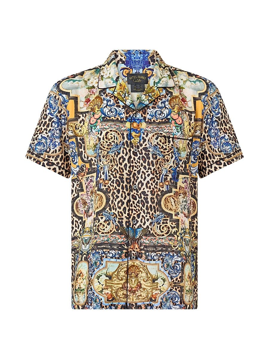 Men's Printed Short-Sleeve Camp Collar Shirt - Sevillian Style - Size XL