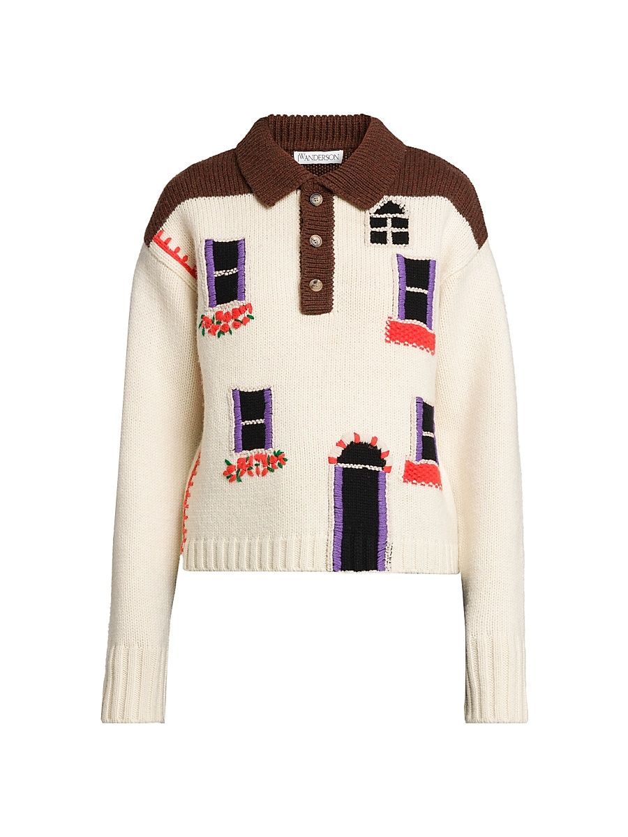 Women's House Wool Polo Sweater - Flax - Size Medium