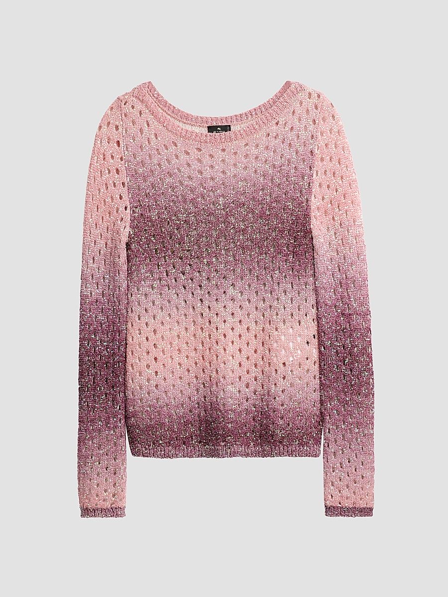 Women's Sequin Nylon-Wool Open-Knit Sweater - Plum - Size 0