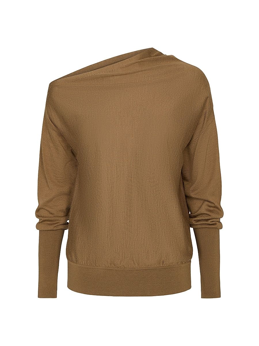 Women's Cold Shoulder Wool-Silk Knit Top - Ermine - Size XL