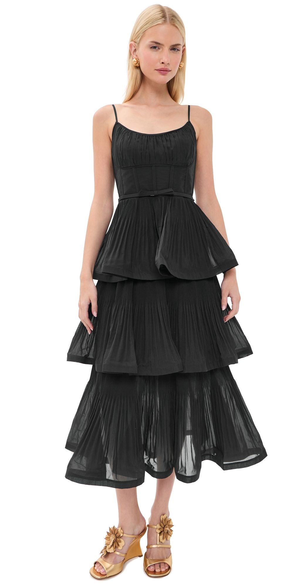 Zimmermann Pleated Tiered Midi Dress Bottle Green 1