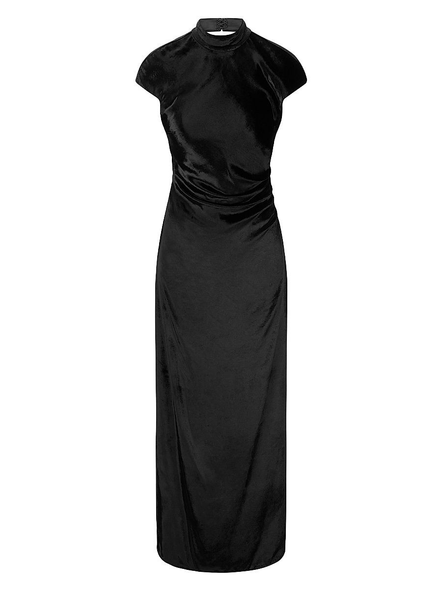 Women's Tina Velvet Cap-Sleeve Maxi Dress - Black - Size 4