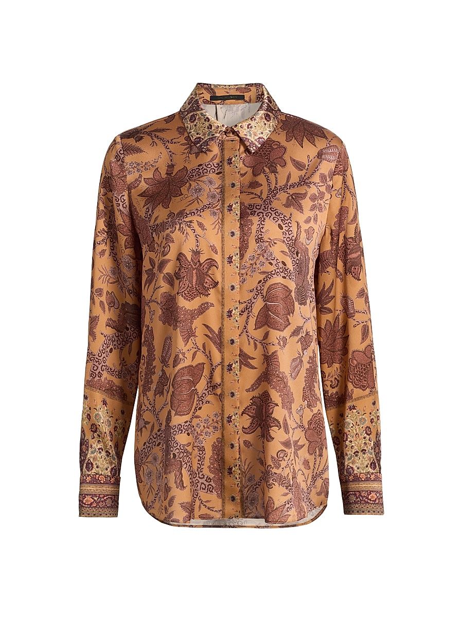Women's Hallow Floral Long-Sleeve Blouse - Beaver Multi - Size Small