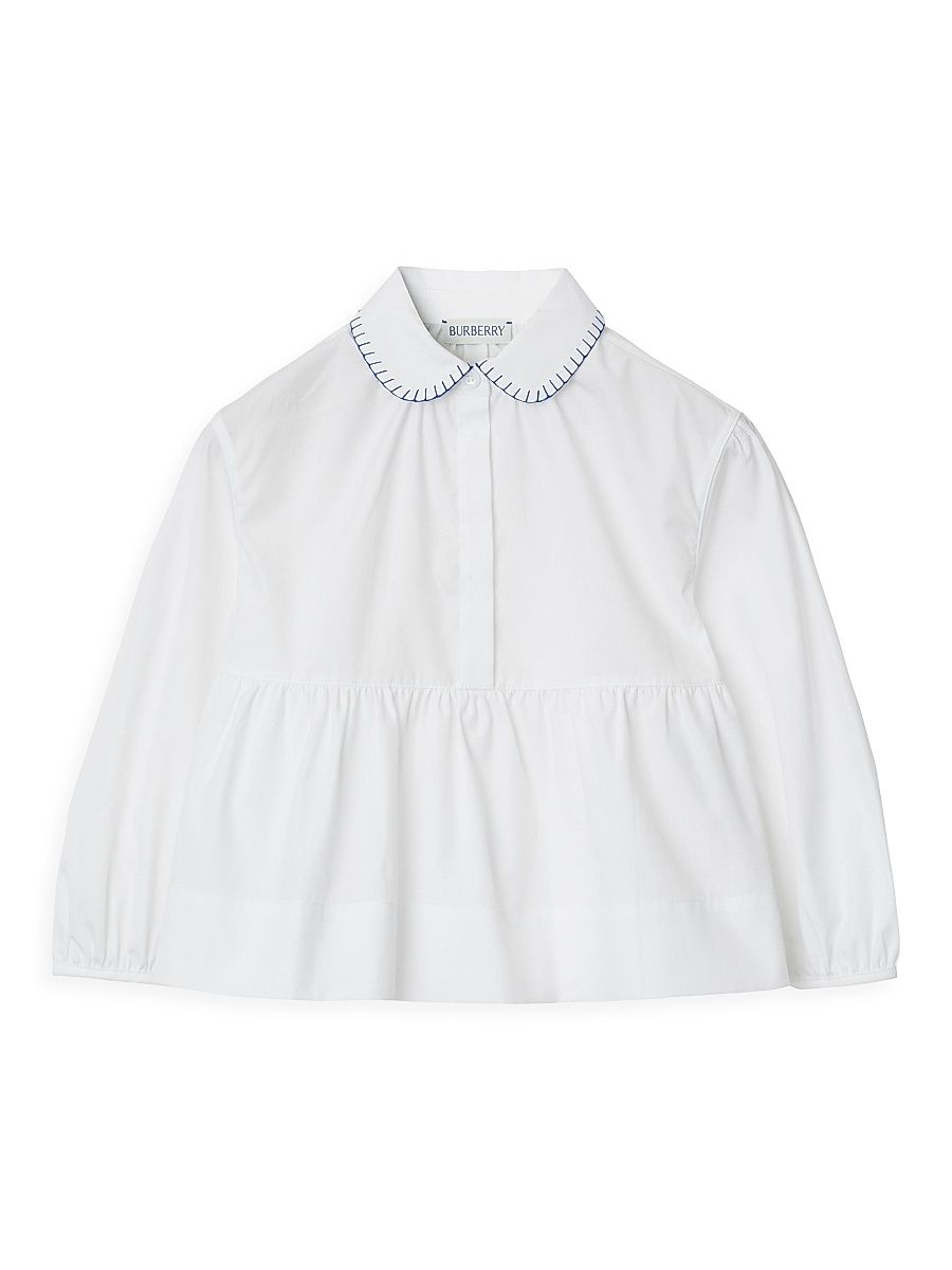 Little Girl's & Girl's Lauren Stretch Cotton Poplin Peplum Blouse - White - Size 8
