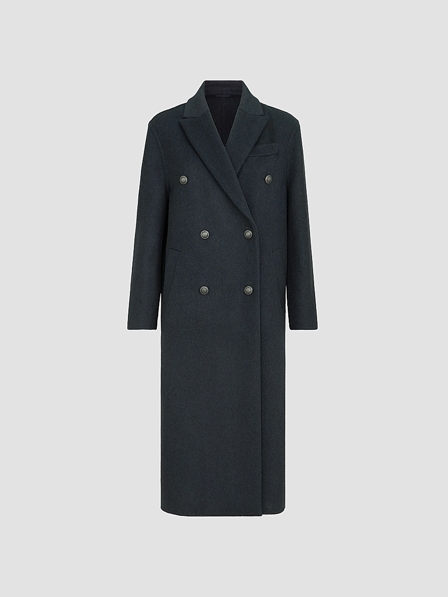 Women's Hand-Crafted Coat in Cashmere Beaver Double Cloth with Monili - Blue - Size 4