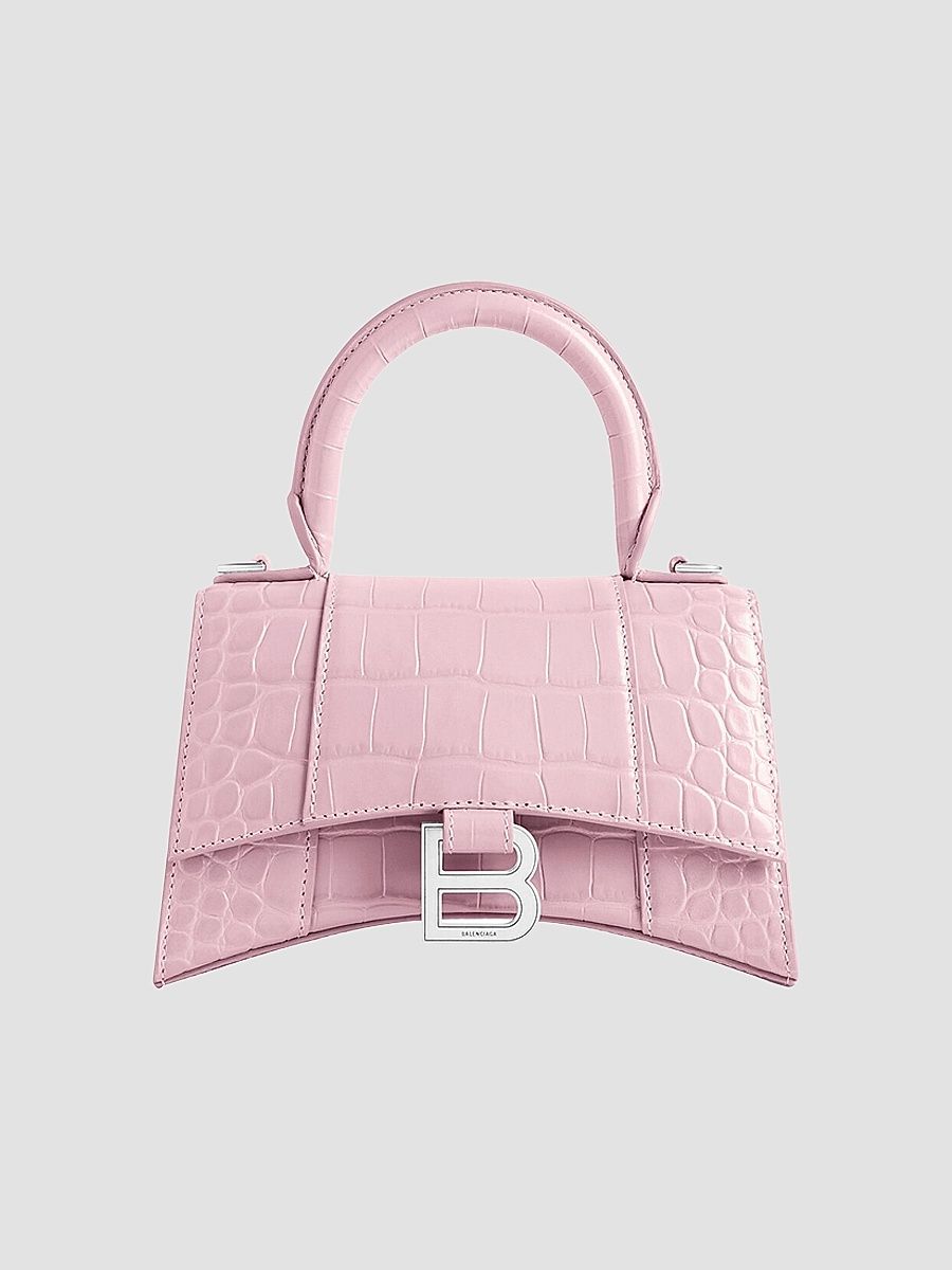 Balenciaga Women's Hourglass XS Handbag Crocodile Embossed - Baby Pink