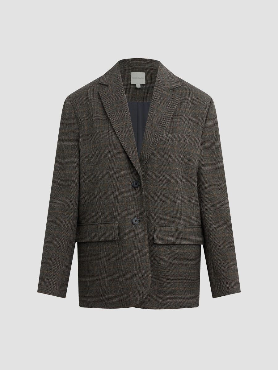 Favorite Daughter Women's The Dean Oversized Blazer - Cocoa Glen Plaid - Size Large