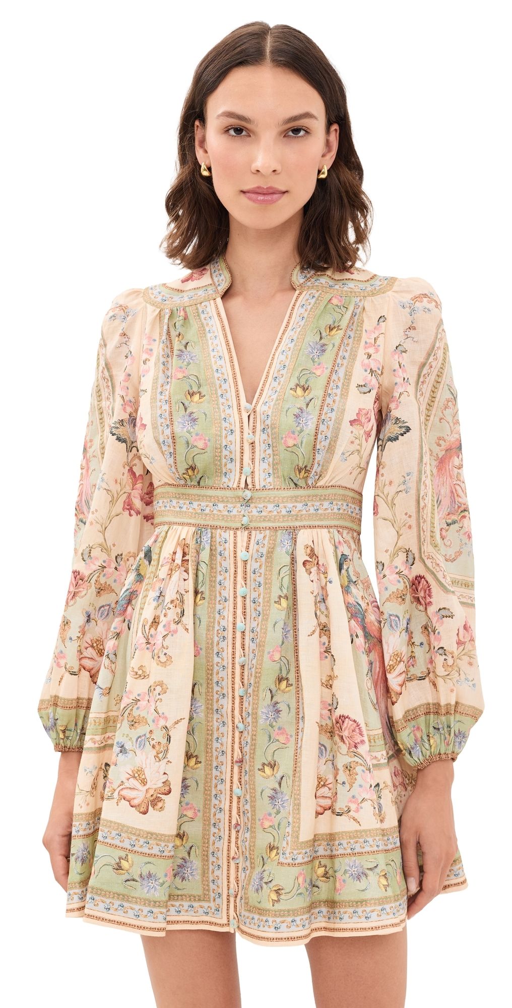 Zimmermann Roselight Plunge Mini Dress Sage Tapestry Floral 1
