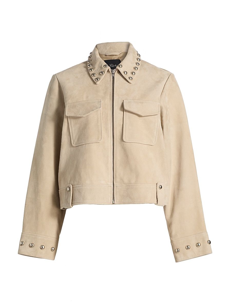 Women's Zeta Studded Suede Jacket - Taupe - Size XL