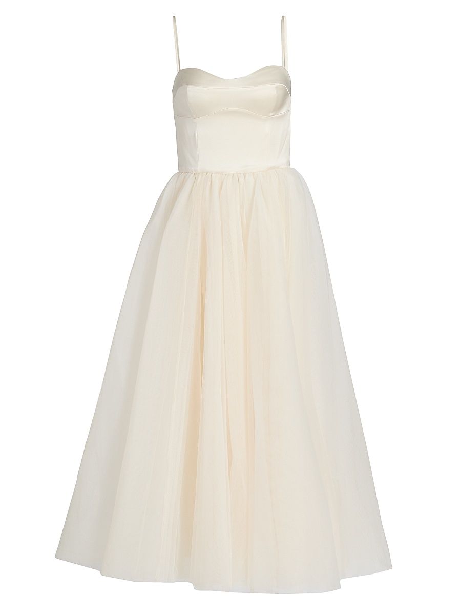 Women's Alouette Satin Tea-Length Dress - Fior Di Latte - Size 6