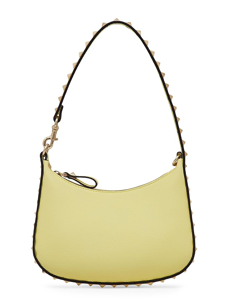 Women's Mini Rockstud Hobo Bag In Grainy Calfskin - Light Yellow
