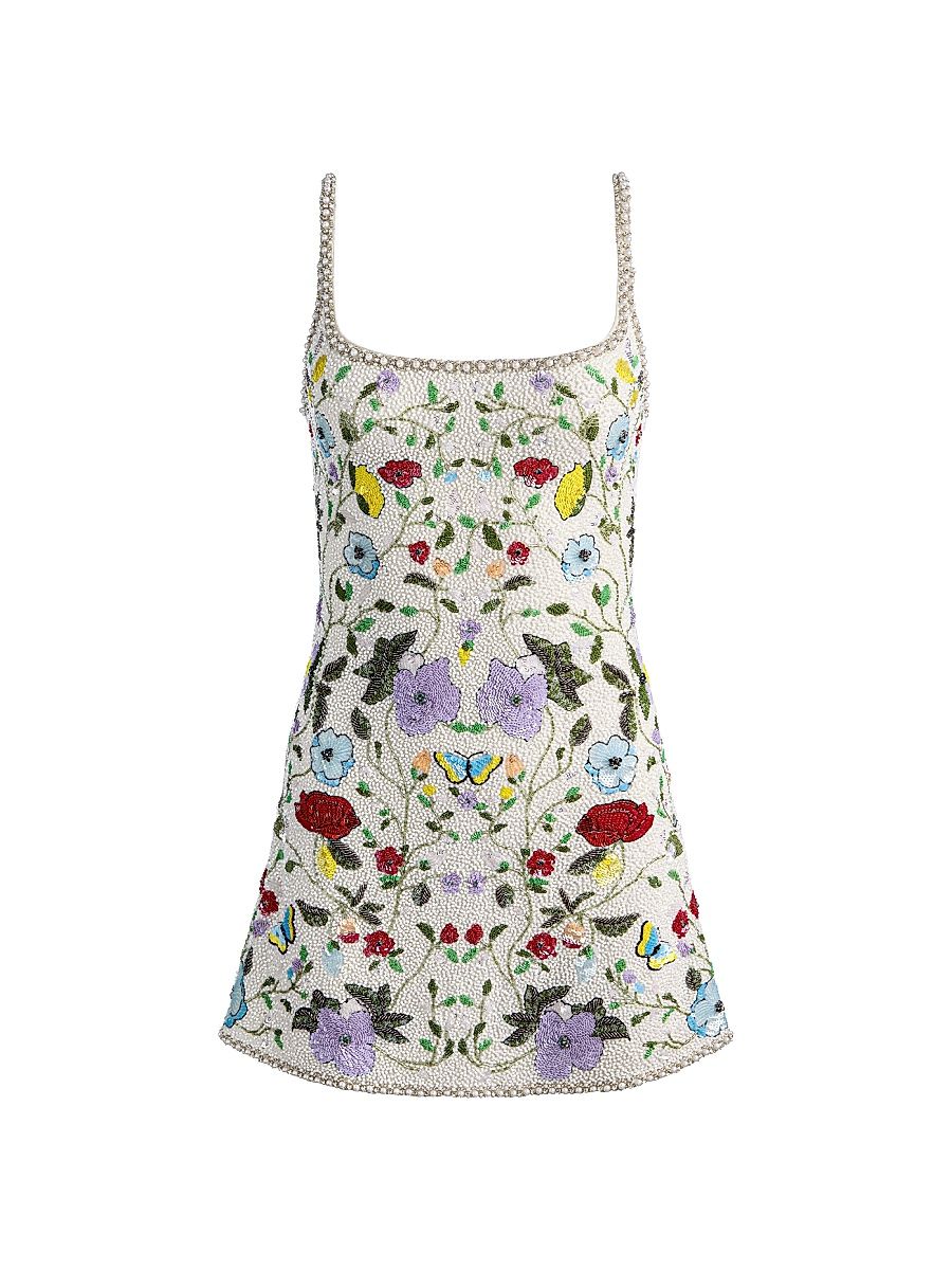 Women's Julia Embellished Minidress - Twisting Vines Off White - Size 14