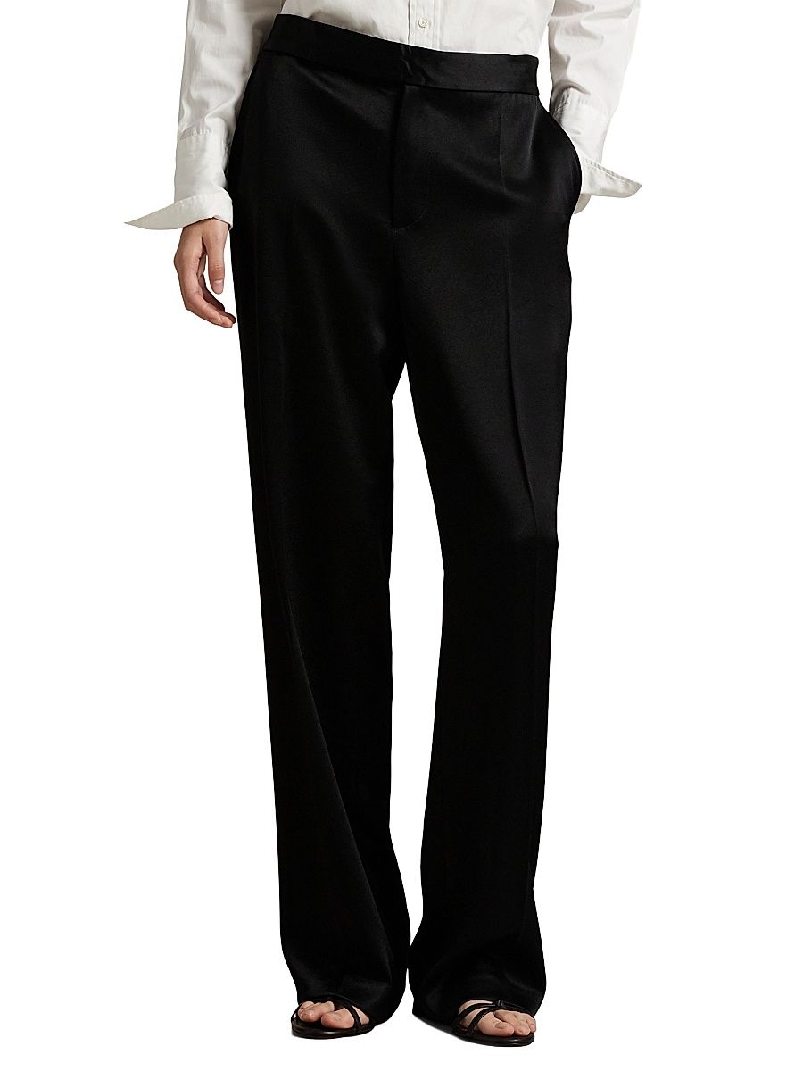 Women's Crepe-Back Satin Straight-Fit Pants - Polo Black - Size 0