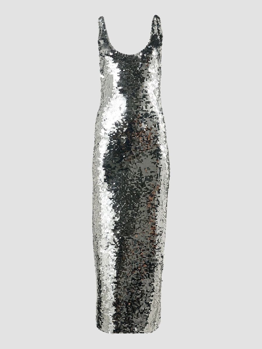 Carolina Herrera Women's Sequined Scoopneck Sleeveless Midi Dress - Silver - Size XS