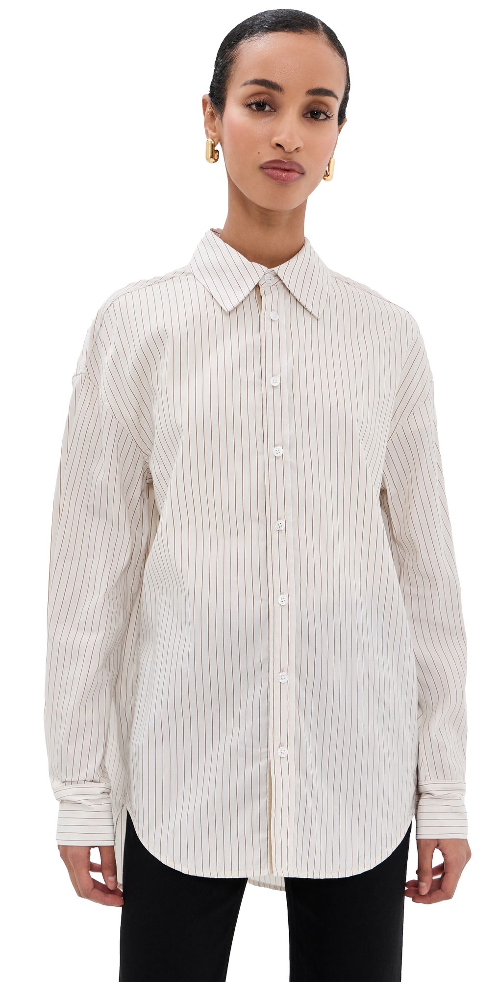 Kallmeyer Dani Button Down Shirt Sepia Stripe S