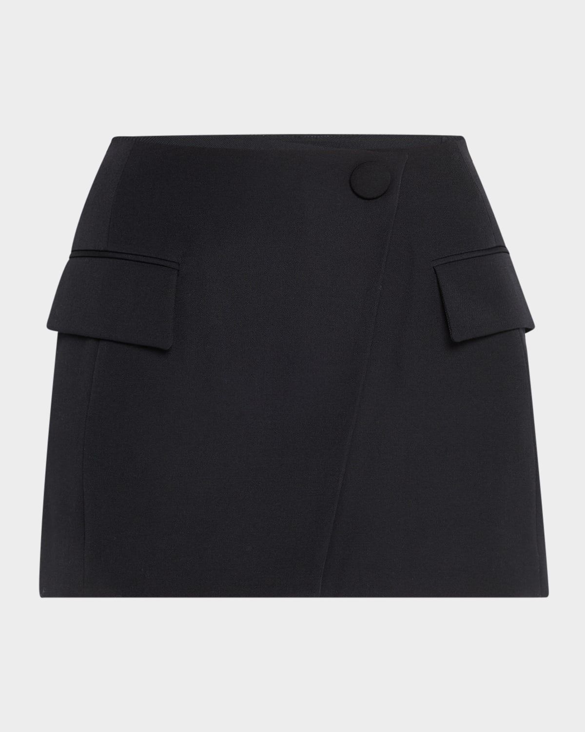 Asymmetric Grain De Poudre Mini Wrap Skirt