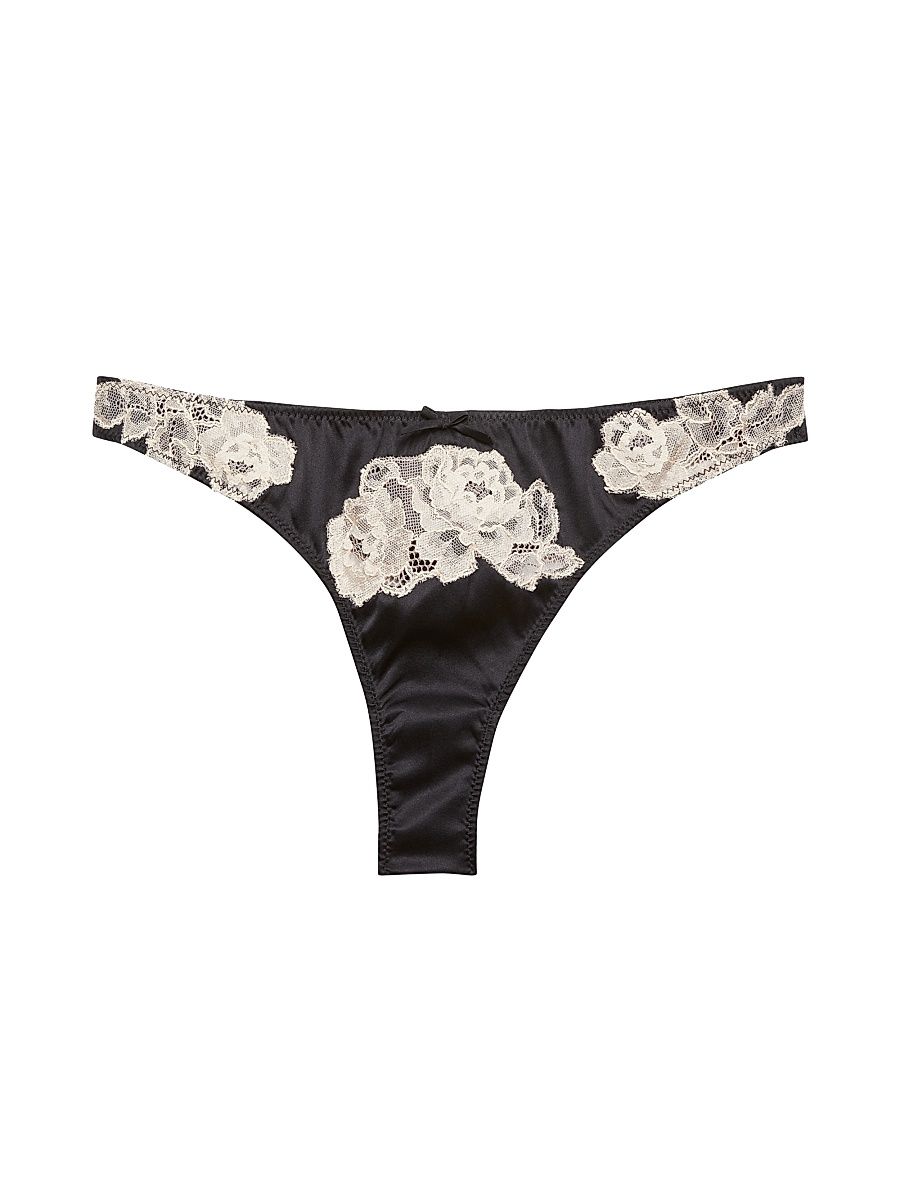 Women's Juliet Silk & Lace Thong - Black - Size XL