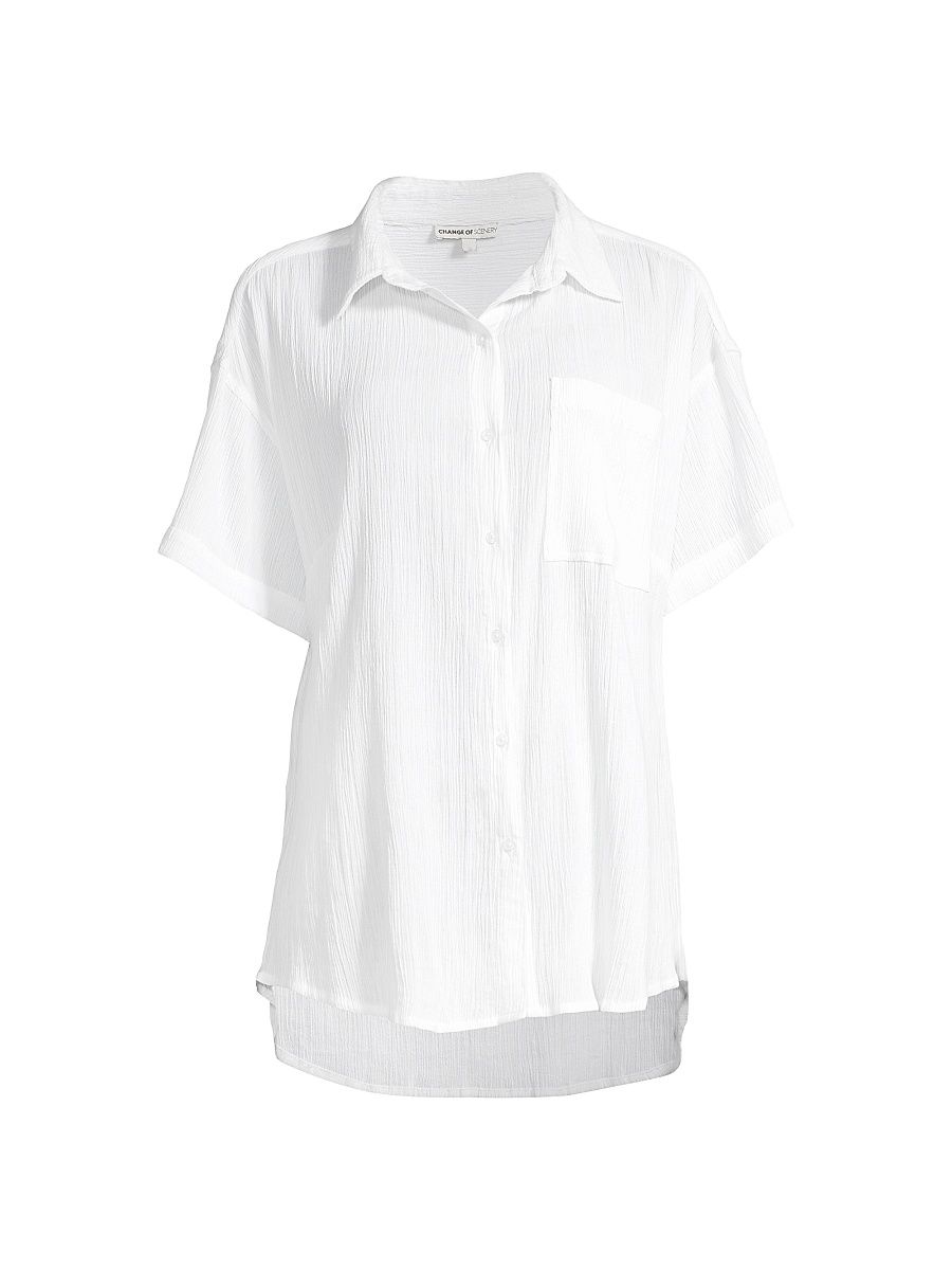 Women's Michelle Crinkled Cotton Shirt - Fresh White - Size XL