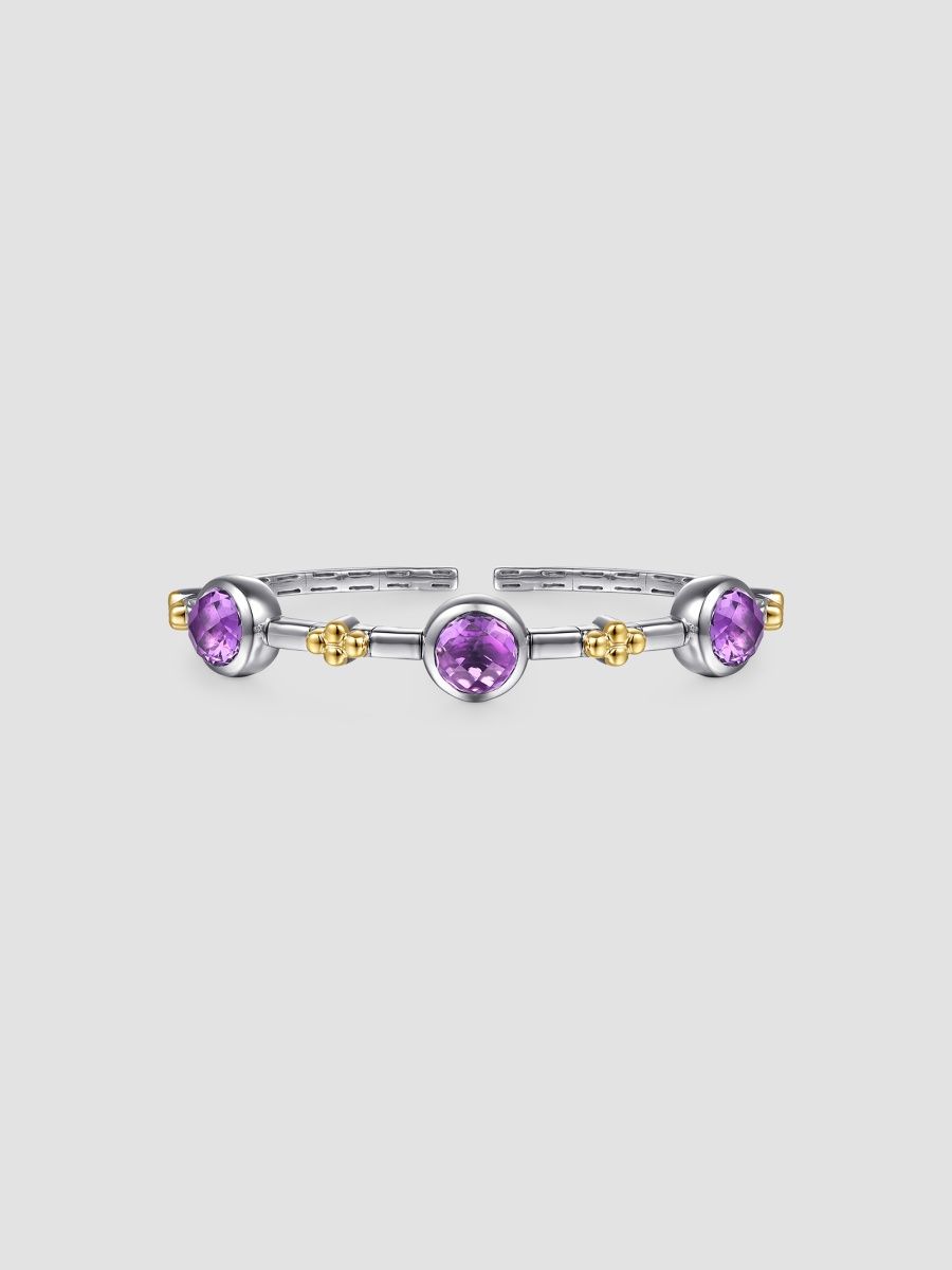 Gabriel & Co Women's Bujukan Sterling Silver, 14K Yellow Gold & Amethyst Cuff/6" - Two Tone