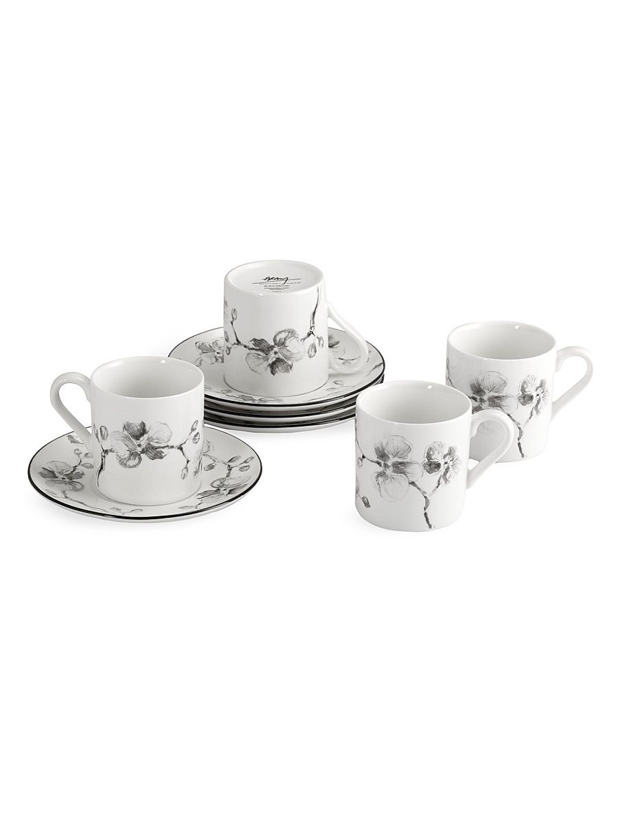 Black Orchid 8-Piece Teacup & Saucer Demitasse Set