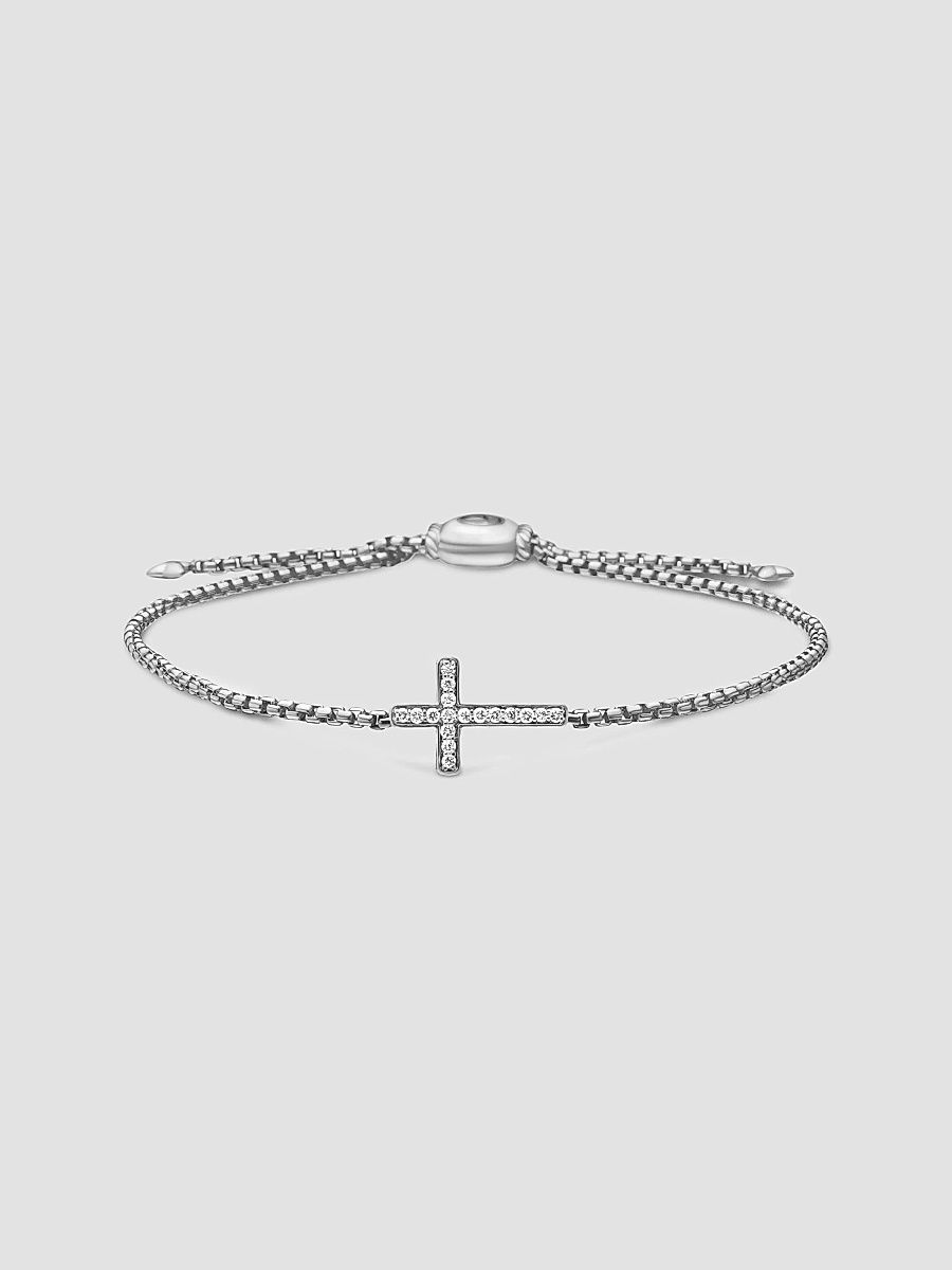David Yurman Women's Petite Pavé Cross Chain Bracelet in Sterling Silver with Diamonds, 1.7mm - Diamond