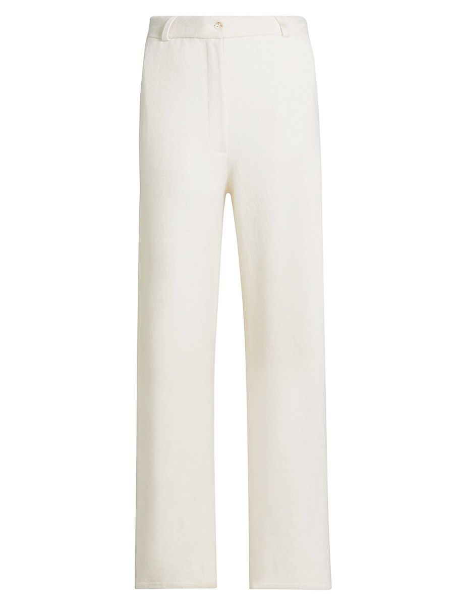 Women's Cashmere Tailored Wide-Leg Pants - Cream - Size Small