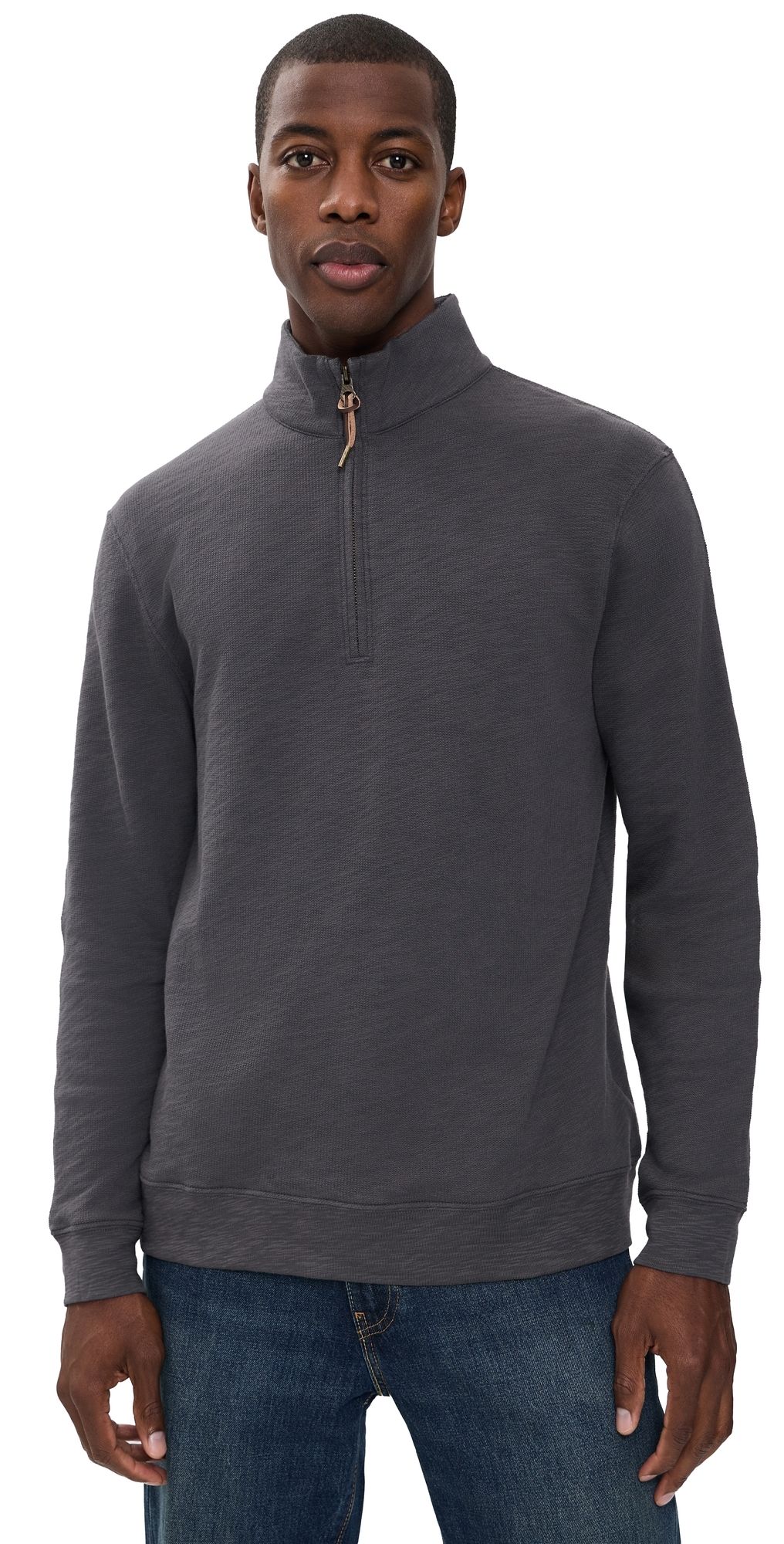 Billy Reid French Terry Half Zip Asphalt XL