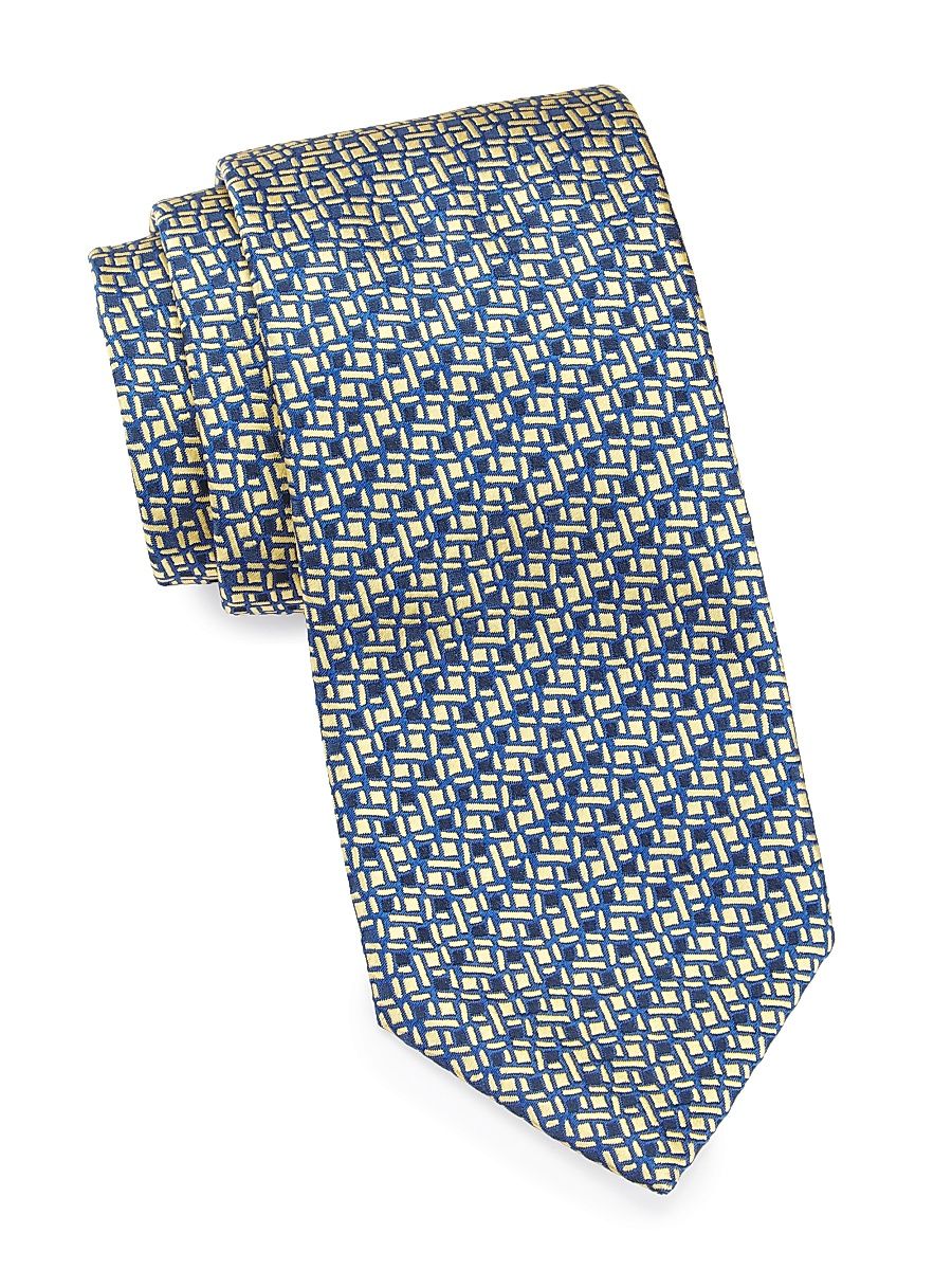 Men's Weave Design Silk Tie - Navy Yellow