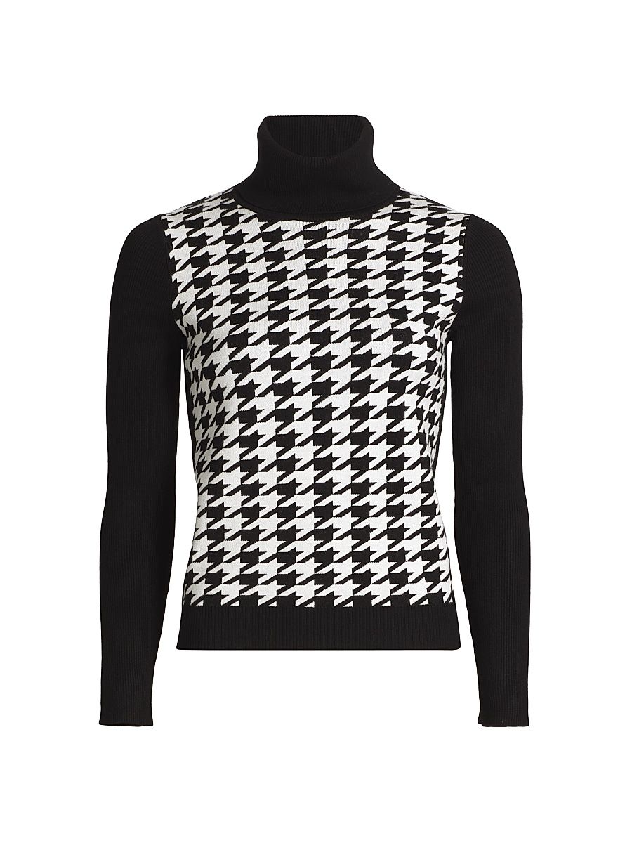 Women's Morgan Houndstooth Turtleneck Sweater - Jet Optic Small Houndstooth - Size XL
