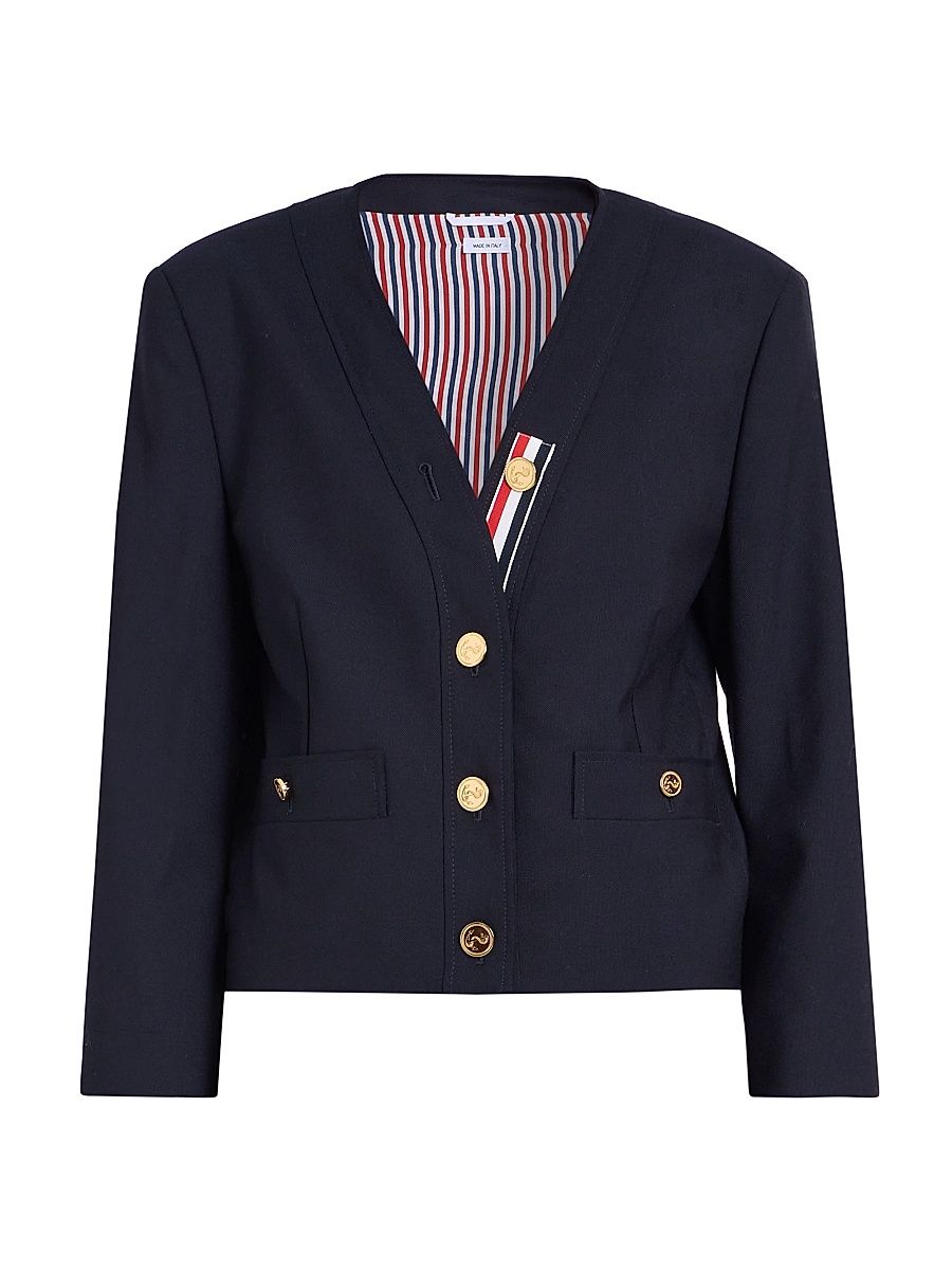 Women's V-Neck Wool Cardigan Jacket - Navy - Size 0