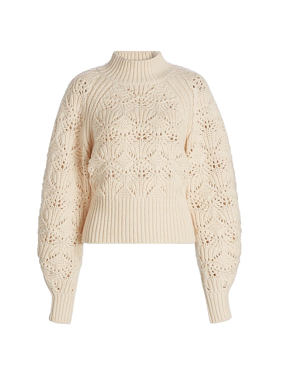 Women's Hypnotic Wool Cable-Knit Sweater - Chalk - Size 8