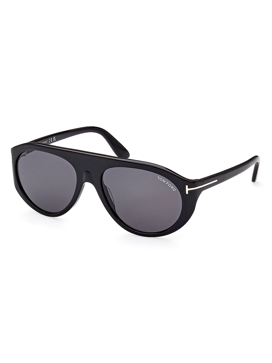 Men's 59MM Round Acetate Sunglasses - Black Smoke