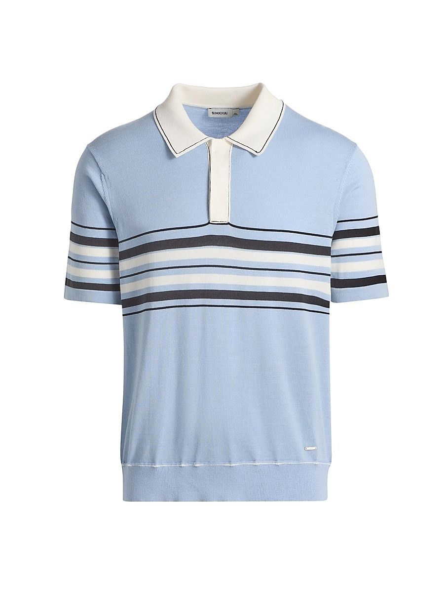 Men's Brandon Striped Cotton Polo Shirt - Periwinkle Sky Multi - Size Medium