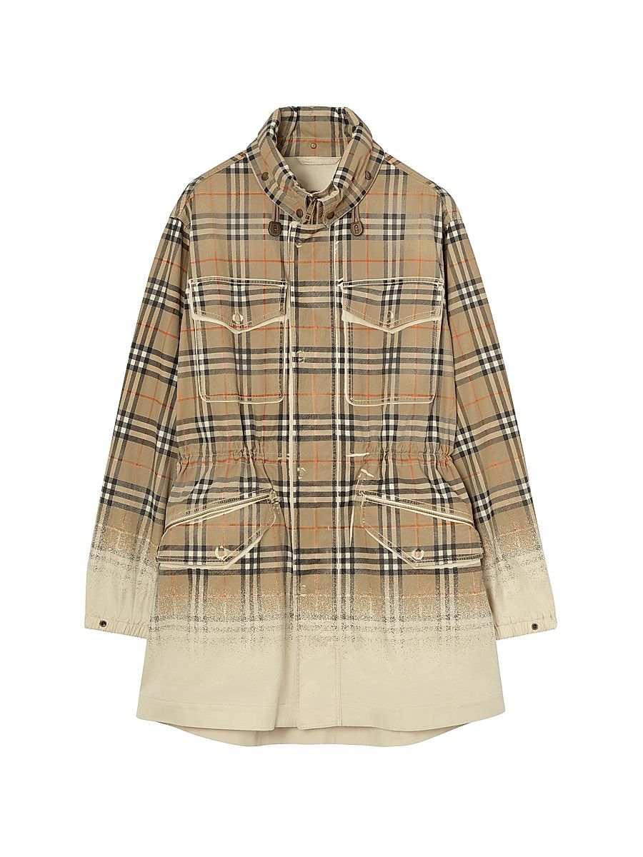Men's Lancaster Check Tropical Gabardine Parka - Taupe - Size 42