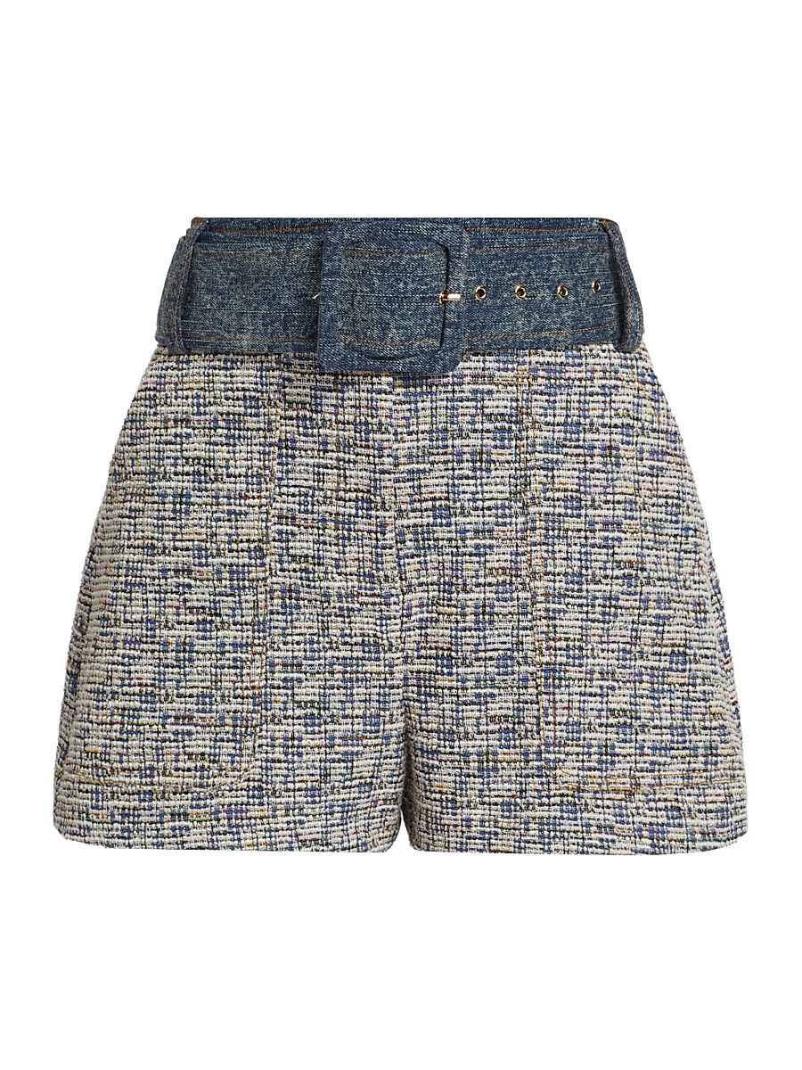 Women's Kasey Belted Tweed High-Rise Shorts - Indigo Tweed - Size 12