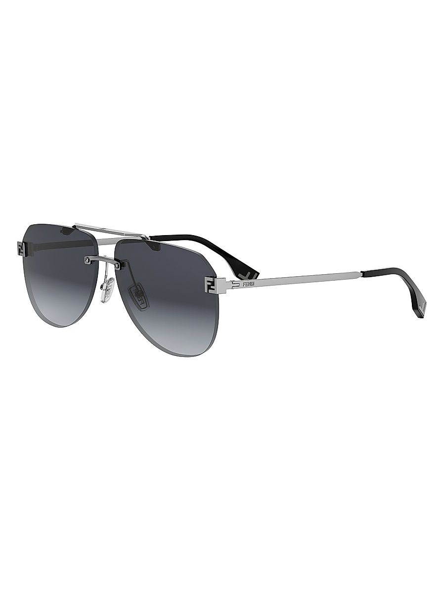 Men's Fendi Sky 61MM Pilot Sunglasses - Shiny Light Ruthenium Smoke