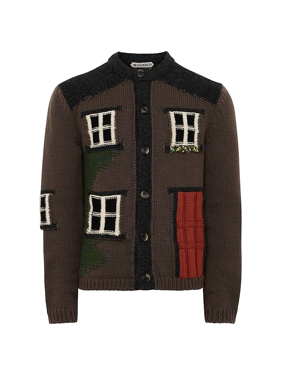 Men's House Wool Polo Cardigan - Chestnut - Size Medium