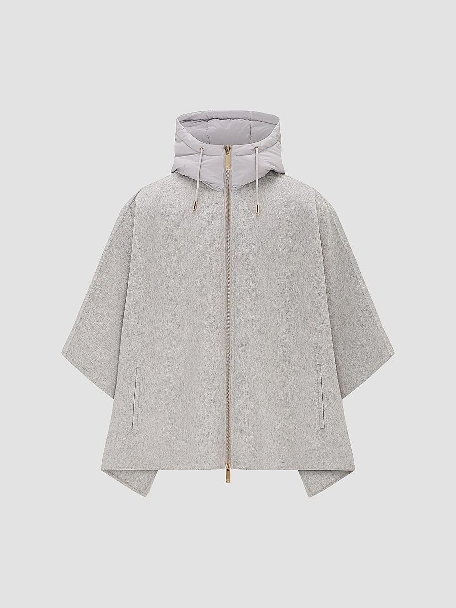 Gorski Women's Select Cashmere and Wool Blend Cape with Down Filled Hood - Light Grey