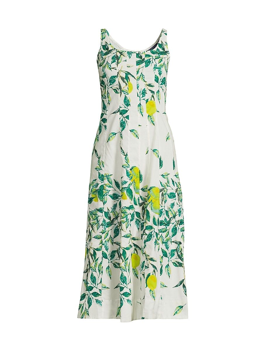 Women's Camillie Leaf-Printed Cotton Midi-Dress - Yellow Byron - Size XS
