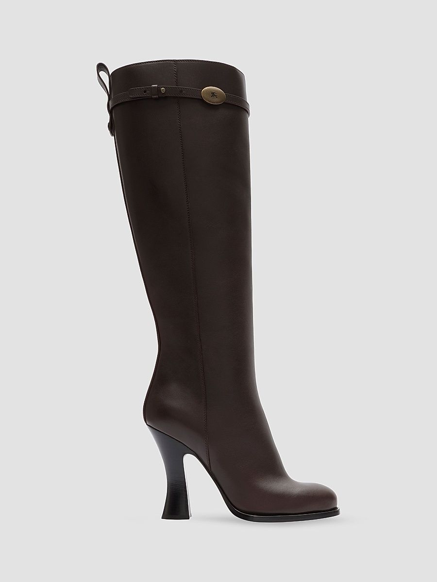 Women's Pillar 100MM Leather Knee-High Boots - Dark Brown - Size 7