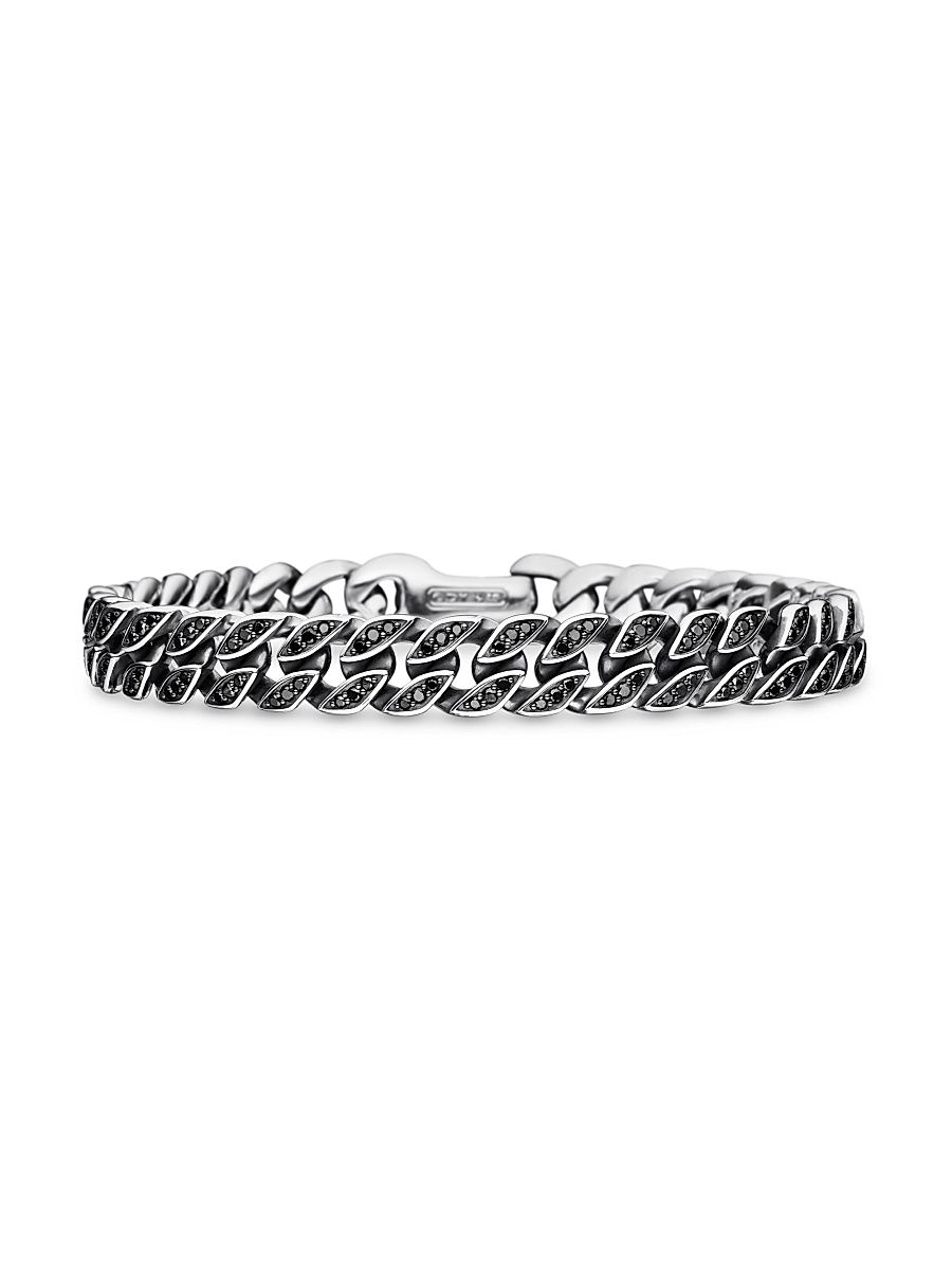 Men's Curb Chain Bracelet in Sterling Silver - Black - Size Medium