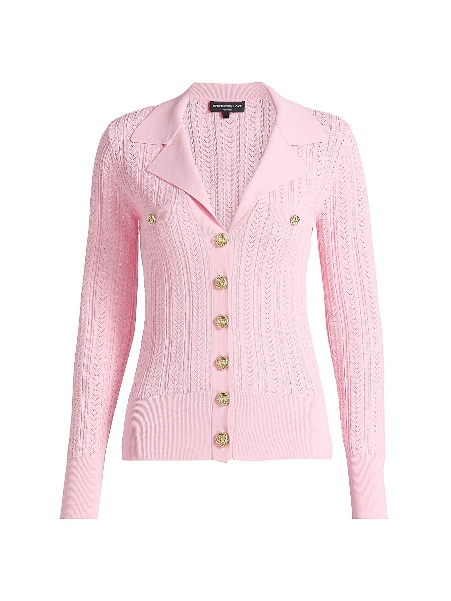 Women's Charlotte Pointelle-Knit Ribbed Cardigan - Soft Rose - Size Medium